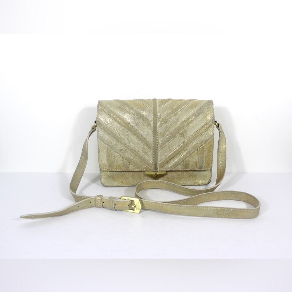 Metallic Gold Suede Shoulder Purse Small Handbag Shiny Long, Adjustable Strap